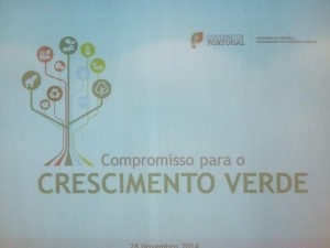 Slide de apresentação do Compromisso para o Crescimento Verde do evento realizado no auditório do CNEMA em Santarém no dia 28 de Novembro de 2014 sobre a área temática da Agricultura e floresta