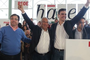 Encuentro Socialista em Badajoz realizado no dia 7 de fevereiro de 2015 com António Costa (PS) e Pedro Sanchez (PSOE)